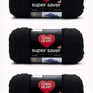 3 Pack of Black Worsted Weight Red Heart Yarn